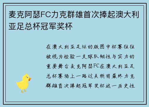 麦克阿瑟FC力克群雄首次捧起澳大利亚足总杯冠军奖杯 麦克阿瑟FC力克群雄首次捧起澳大利亚足总杯冠军奖杯